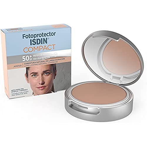 Fotoprotector ISDIN Compact SPF 50+ Arena - Protector solar facial, Cobertura natural de larga duración, Apto para piel atópica y sensible, 10 g