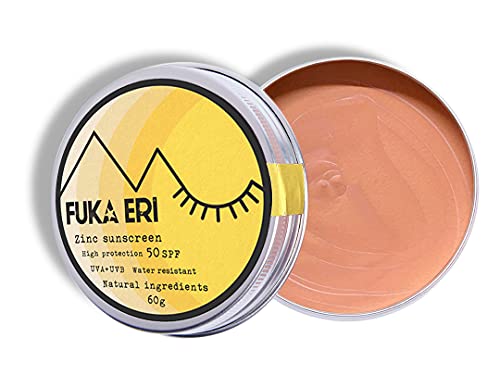 FUKA ERI protector solar con zinc no-nano. Ingredientes minerales y naturales. Crema solar color, 50 SPF. Waterproof/Vegana. UVA/UVB. Cara y zonas sensibles. Sin plástico. 60g