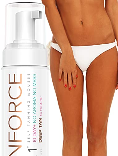 Ganador del Premio al Mejor Autobronceador Facial y Corporal - (250ml) Bronceador Facial Tan Force Aspecto Natural  Mousse Autobronceador Australiano Marrón Oscuro Dorado