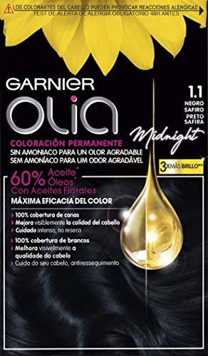 Garnier Olia - Coloración Permanente sin Amoniaco, con Aceites Florales de Origen Natural - Tono Negro Zafiro 1.1