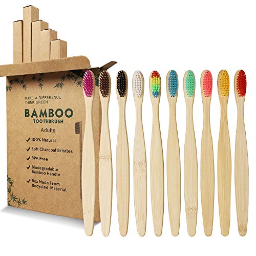 GeekerChip Cepillos de Dientes de Bambú,Paquete de 10 Cepillo de Dientes Bambú di Cerdas Suaves y Respetuosos con el Medio Ambiente Cuidado con Biodegradable-10 Colores