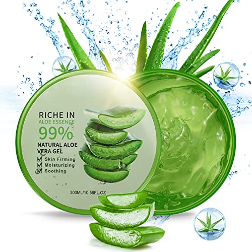 Gel de aloe vera orgánico de 300ML - crema hidratante natural , crema hidratante para el vello corporal, cuidado de las quemaduras solares, cicatrices reparadoras, calmantes y antiinflamatorias