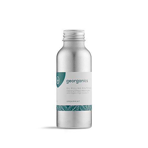 Georganics - Enjuague Bucal Blanqueador Orgánico de Aceite - Limpieza y Reducción de Placa con Aceite de Coco Virgen Orgánico - Vegano y Cruelty Free, sin Flúor et SLS - Menta Verde - 100ml