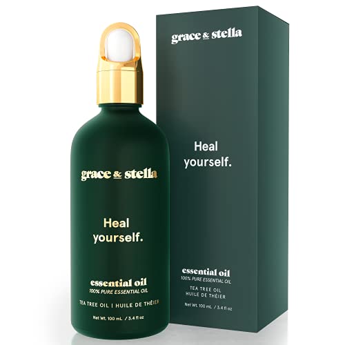Grace & Stella 100% aceite puro de árbol de té para piel clara, vegano, combate el acné, reduce el enrojecimiento y uniformiza el tono de la piel