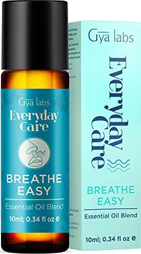 Gya Labs Breathe Easy Essential Oil Roll On - Menta y eucalipto para aliviar los senos y la congestión (10 ml) - 100% puro y natural Roll On Blend de aceites esenciales