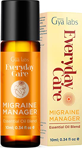 Gya Labs Migraine Relief Essential Oil Roll On - Menta y lavanda para aliviar el dolor de cabeza y el estrés - 10ml - 100 mezclas de aceites esenciales puros, naturales y prediluidos para uso tópico