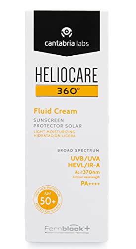 Heliocare 360 Fluid Cream SPF 50+ - Crema Solar Facial Fluida, Nutre e Hidrata, Aporta Suavidad a la Piel, sin Residuo Blanco, Pieles Normales o Secas, 50ml (11655)