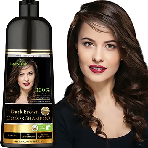 Herbishh Hair Color Shampoo for Gray Hair–Natural Hair Dye Shampoo–Colors Hair in Minutes–Long lasting colour–500 ML–3-In-1 Hair Color–Ammonia-Free (Dark Brown)