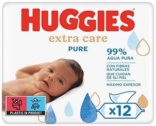 Huggies Pure Extra Care Toallitas para Bebé - 4 paquetes de 3 x 56 unidades (672 Toallitas)