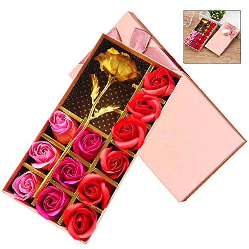 iPobie Regalos románticos 12 Piezas Jabón Rosa y Hoja de Oro de 24 k Flores Regalo para Fiestas Boda San Valentín Aniversario Cumpleaños