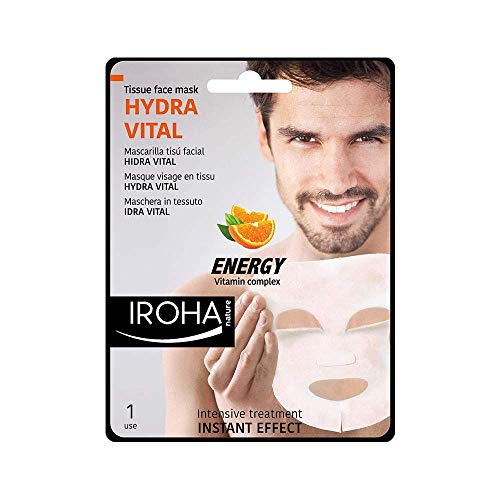 Iroha Nature - Mascarilla Facial para Hombre Tisú Hydra Vital, con vitamina C, 1 unidad | Mascarilla Hidratante Vitamin Complex Hombre | Mascarilla Anti Fatiga