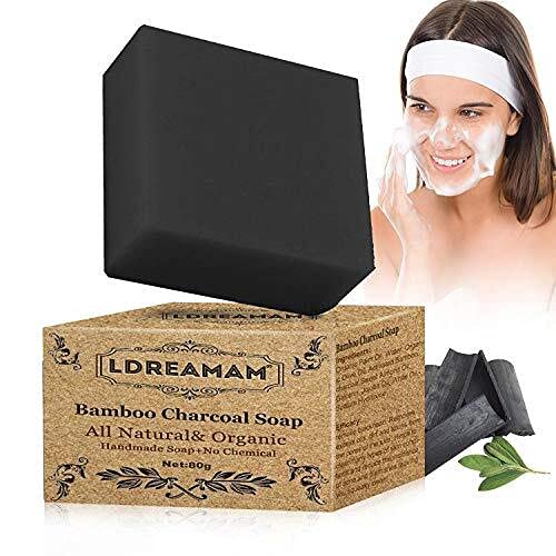 Jabón Carbón de bambú, Jabón Negro con Carbón, Limpieza Facial y Antibacterial, Hecho a Mano con Ingredientes Naturales,Minimiza Poros, Trata Acné, Espinillas, Manchas y Piel Grasa