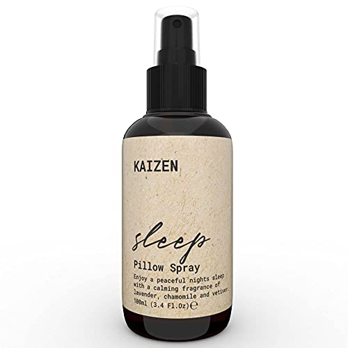 KAIZEN Spray Almohada para Dormir - Deep Sleep Pillow Spray Natural para Relajar Cuerpo y Mente - Spray para Dormir con Aceites Escenciales de Lavanda y Manzanilla - Lavanda Spray para Dormir, 100ml