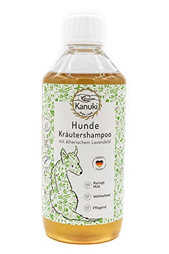 Kanuki Champú nutritivo para perros con extractos naturales de hierbas, 500 ml, con aceite esencial de lavanda, pH 7,5, limpieza suave para todo tipo de pelos, sin siliconas, parabenos ni perfume.