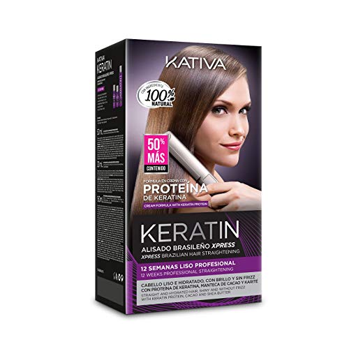 Kativa Keratin Kit Alisado Brasileño Xpress - Alisado en casa con calidad profesional - Hasta 12 Semanas de duración - Con Aceite Orgánico Argán y Keratina Vegetal - Sin Formol