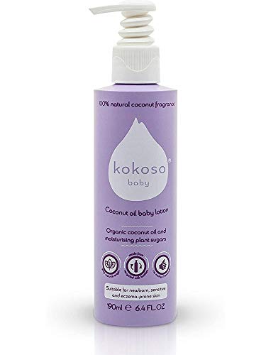 Kokoso Loción de aceite de coco orgánico Baby  Crema hidratante para bebés con fragancia de coco natural para piel seca, sensible, propensa al eccema y normal  190ml