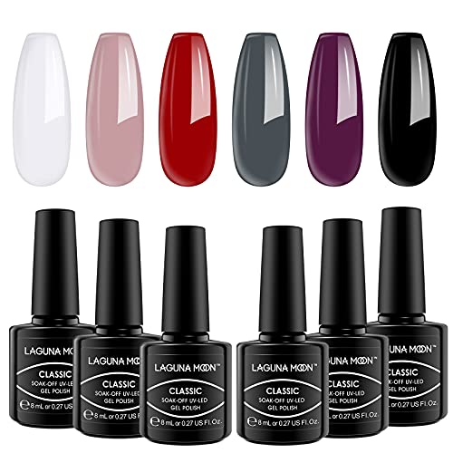 Lagunamoon Esmaltes de Uñas, Esmaltes en Gel Uñas UV LED, 6pcs Kit de Esmaltes Semipermanentes para Uñas, Set de Regalo de Uñas de Gel de Colores, Pintauñas para Manucira Profesional - 008