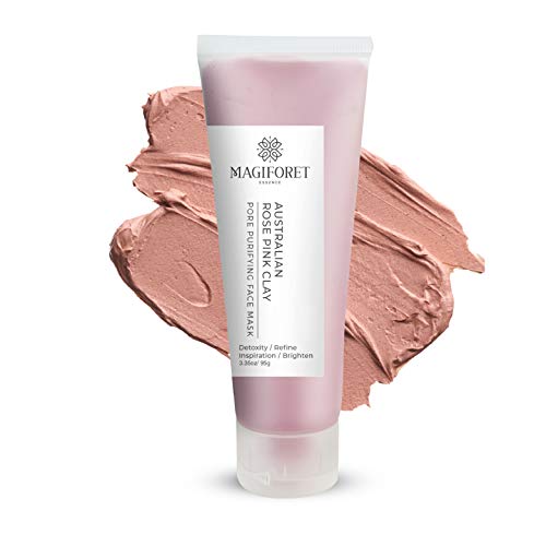 Mascarilla de Arcilla Rosa Australiana MagiForet, Mascarilla Facial Exfoliante, Tratamiento del Acné Aclarar la Piel y Cerrar Poros Para Pieles Grasas, Mixtas, Sensibles, Puntos Negros, Fórmula Vegana