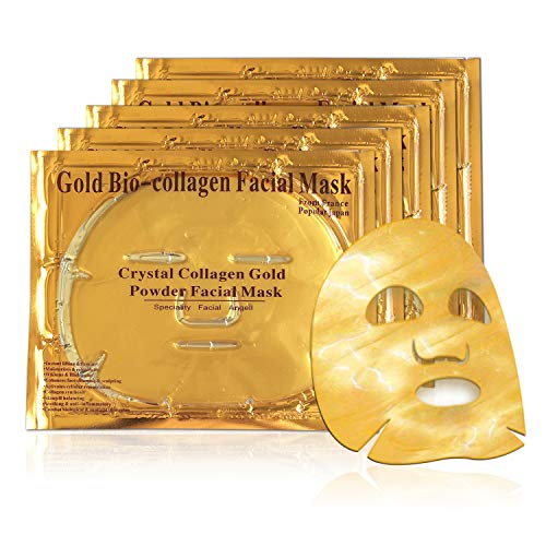 Mascarilla hidratante facial de oro 24k y colageno para tratamiento facial antiarrugas, antienvejecimiento - 5 piezas