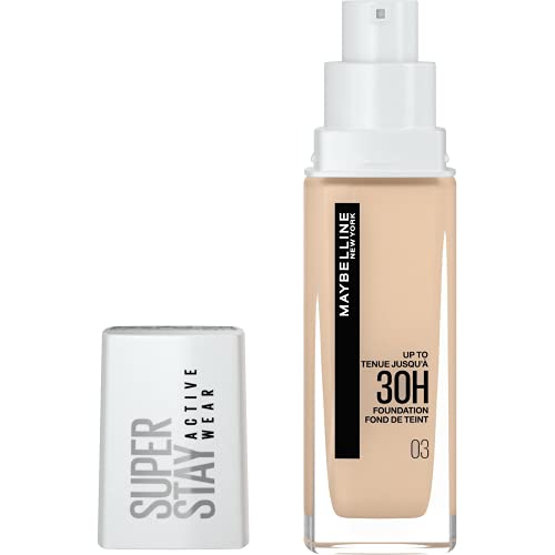 Maybelline New York, Base de maquillaje Superstay Active Wear 30H, Larga duración, Waterproof, Alta cobertura, Acabado mate, Tono 03 True Ivory, 30 ml