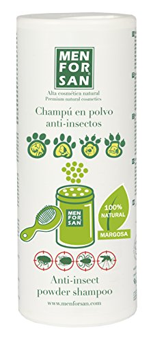 MENFORSAN Champú en polvo con Repelente de Insectos Perros y Gatos 250gramos, Limpieza y protección en seco