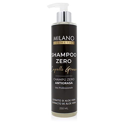 Milano Champú Zero Antigrasa 250 ml Contrarresta la producción excesiva de grasa a base de Aceite de Moringa y Aloe Vera. Sin sulfatos ni parabenos ni siliconas. Ten un pelo menos graso y más suave.