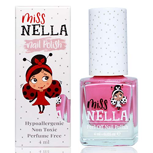 Miss Nella PINK A BOO- rosado Esmalte especial para uñas con brillos para niños, fórmula despegable, a base de agua y sin olor