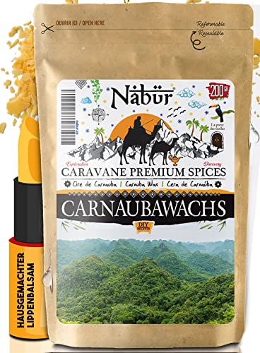 Nabr - Cera de carnaúba 200 G | Calidad alimentaria alternativa vegana a la cera de abejas cosmética DIY, pintalabios, cremas, desodorantes, fabricación | envasado en Francia