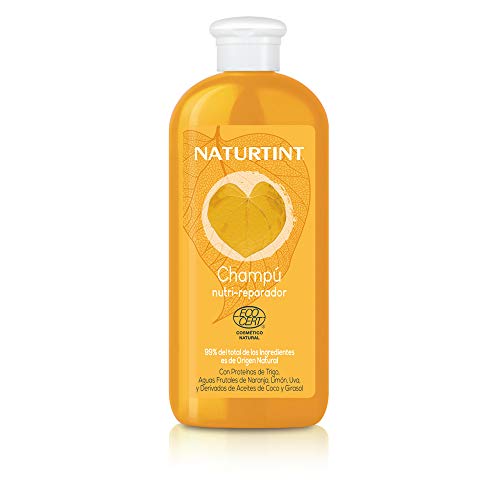 Naturtint Eco Champú Nutrición y Reparación Profunda, Pelo Seco y Dañado, 99% Ingredientes Naturales, Vegano, Sin Siliconas ni Parabenos, Aguas Frutales de Naranja, Limón y Uva - 330ml