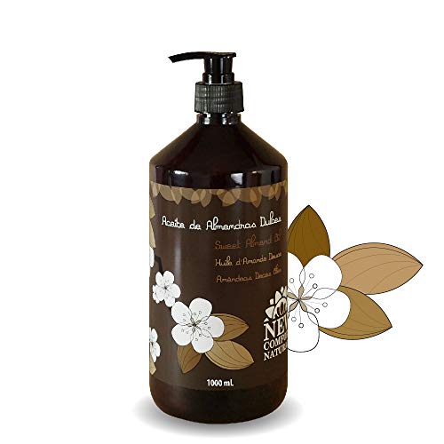 New Comfort Aceite de Almendras 100% Puro y Natural 1 Litro, Hidrata y Cuida Piel, Uñas y Cabello, con Vitamina e, Prensado en Frío, Marrón, 1000 Mililitros