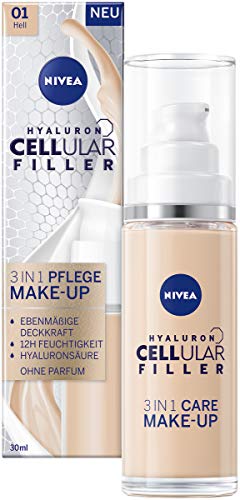 NIVEA Hyaluron Cellular Filler - Maquillaje 3 en 1 claro (30 ml), base hidratante con ácido hialurónico, maquillaje facial para una tez más equilibrada