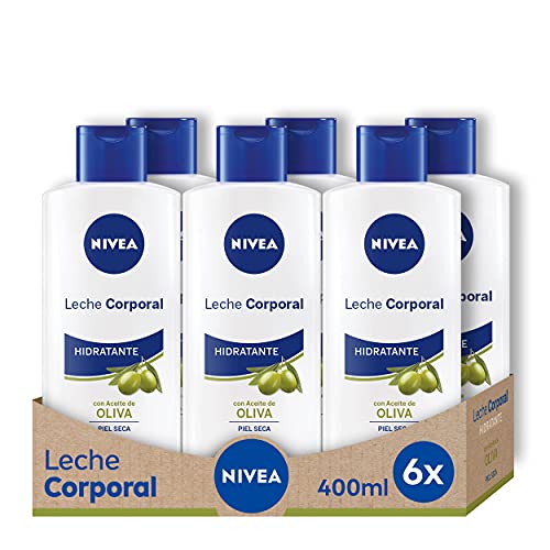 NIVEA Leche Corporal Aceite de Oliva en pack de 6 (6 x 400 ml), leche hidratante corporal con ingredientes naturales, crema para el cuidado de la piel seca