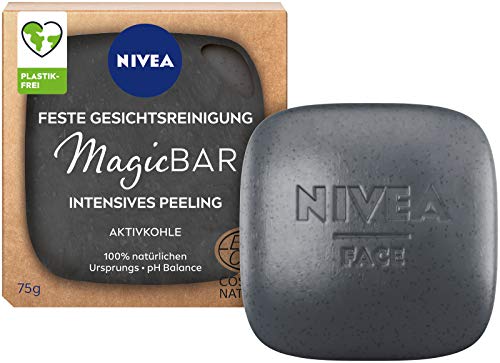 NIVEA MagicBar - Exfoliante facial sólido (75 g), exfoliante facial mate contra puntos negros, cosmética natural certificada con carbón activo