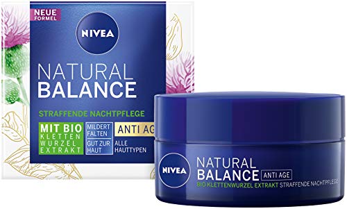 NIVEA Natural Balance - Crema hidratante de noche reafirmante (50 ml), extracto de raíz de bardana orgánica, crema de noche antiedad que mitiga las arrugas y las líneas visibles durante la noche