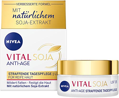 NIVEA Vital Soja - Crema reafirmante de día FPS 15 (50 ml), fórmula reafirmante con extracto de soja natural, cuidado hidratante para arrugas