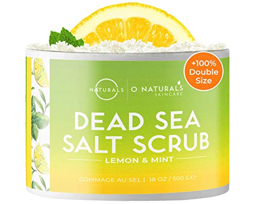 O Naturals Exfoliante de Aceite de Limón y Sal del Mar Muerto, Limpieza Profunda de Cara Cuerpo y Pies. Anticelulítico, Trata la Piel Grasa Acné, Pelo Encarnado y Piel Muerta. Aceites Esenciales 500gr