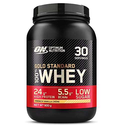 Optimum Nutrition ON Gold Standard Whey Protein Powder, Protein Powder Constructor de músculos con glutamina y aminoácidos, BCAA naturalmente contenido, French Vanilla Crme, 30 porciones, 900g