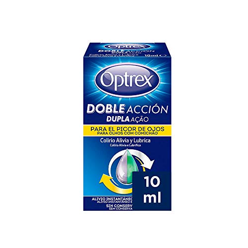 Optrex Colirio Multidosis Doble Acción para Picor de Ojos, Negro, Estándar, 10 Mililitros