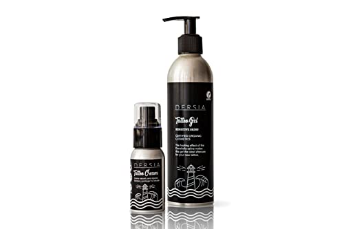 Pack cosmética para tatuajes | Crema 100ml y gel 250ml para reparar, hidratar, cicatrizar y proteger los tatuajes | Certificados como cosmética natural y veganos | Alskin