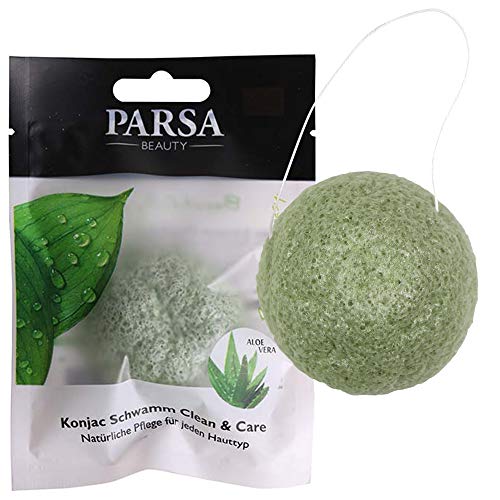 PARSA BEAUTY Konjac Clean & Care Esponja facial Exfoliante suave y cuidado con Aloe Vera Biodegradable, 100% natural y vegano