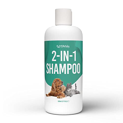 Petsly Champu para Perros y Gatos 2 en 1: Limpia y Acondiciona - Champu Perros Piel Sensible con Aloe Vera - Champu Perro Pelo Blanco y Oscuro, Fórmula Natural - Acondicionador Perros y Gatos, 500ml