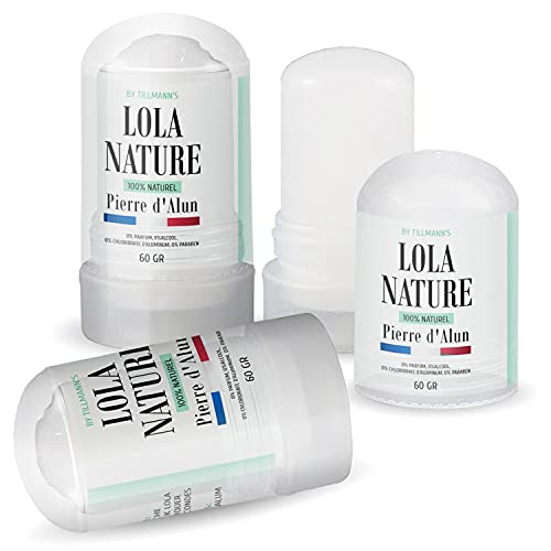Pierre d'Alun Lola Nature – 3 barras desodorantes de 60 g – 100% natural – Sin parabenos ni clorhidratos de aluminio/eficaz contra los cortes del afeitado