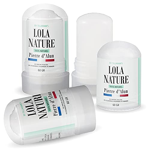 Pierre d'Alun Lola Nature  3 barras desodorantes de 60 g  100% natural  Sin parabenos ni clorhidratos de aluminio/eficaz contra los cortes del afeitado