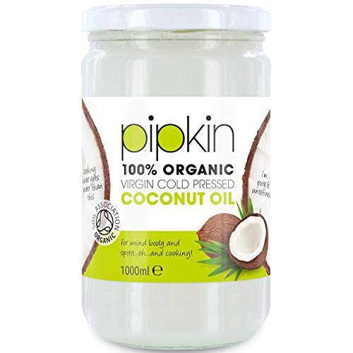 pipkin Aceite de Coco 100% Orgánico, Natural, Virgen Extra Puro. Aceite de coco Multiusos, Prensado en Frío, no GM, Hidratante de Cabello / Piel / Cuerpo. (1L)