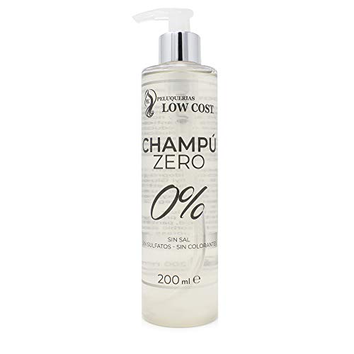 PLC PELUQUERIAS LOW COST Champú Zero 0% 200 ml Sin sulfatos ni parabenos ni sales ni siliconas, para cueros cabelludos sensibles con queratina natural anti irritación