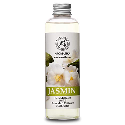 Recambio de difusor Jazmín 200ml - Aceite Esencial Puro & Natural Jazmín - Aroma de Intensas y Duraderas - 0% Alcohol - para Aromatizar el Aire en Cuartos - Baños - Hogares - Difusor Perfume