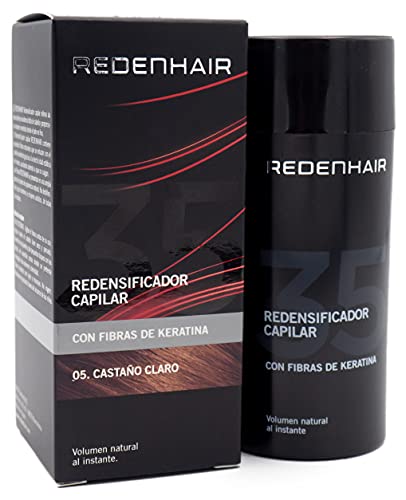 REDENHAIR - Redensificador Capilar - Fibras Capilares - Microfibras Capilares de Queratina - No destiñe - Resistente a Lluvia. Viento y Sudor - Solución Alopecia - Cabello Castaño Claro- 23 gr.