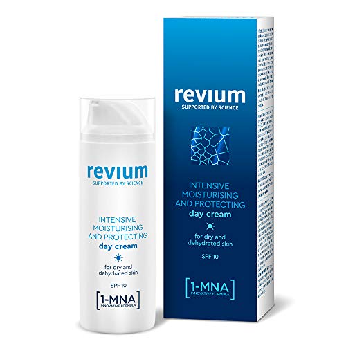 Revium - Crema de día hidratante y protectora intensiva con molécula 1-metilnicotinamida, SPF10, activador de ácido hialurónico y complejo de recuperación con factor natural de hidratación, 50 ml