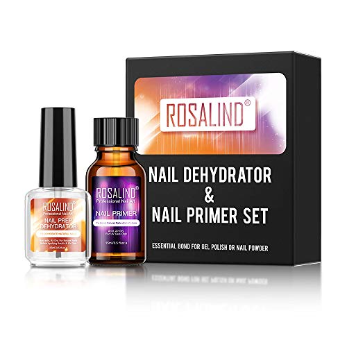 ROSALIND 2PCS Profesional Natural Deshidratador de uñas eimprimación de Uñas Secado Rápido al aire 15ml con UV Esmaltes Semipermanentes Poly Nail Gel Set