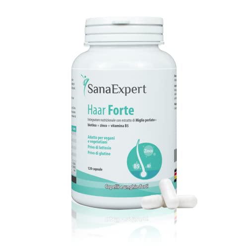 SanaExpert Haar Forte | VITAMINAS PARA EL CRECIMIENTO Y LA SALUD DEL PELO | con Biotina, Zinc, Mijo Perlado y Selenio (120 Comprimidos). Ingredientes veganos 100% naturales. Fabricado en Alemania.